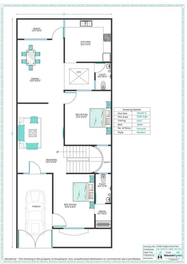 25X60 East Facing 2BHK Ground Floor House Plan | 1500 Sqft Plot Floor Plan 25X60 East Facing 2BHK Ground Floor House Plan | 1500 Sqft Plot Floor Plan